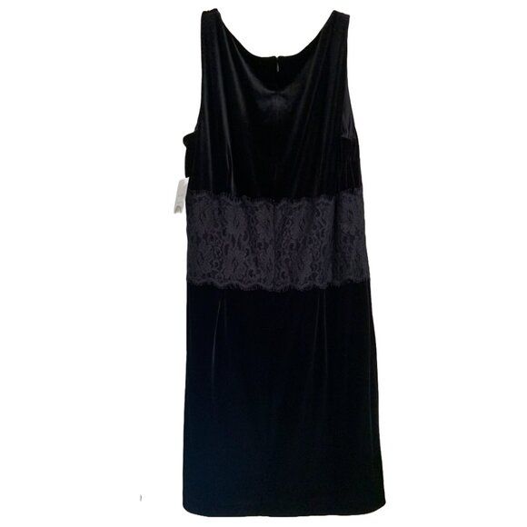 NWT DONNA MORGAN Women's Black V-Neck Lace Inset Velvet Cocktail Dress Sz 14 - Picture 7 of 9
